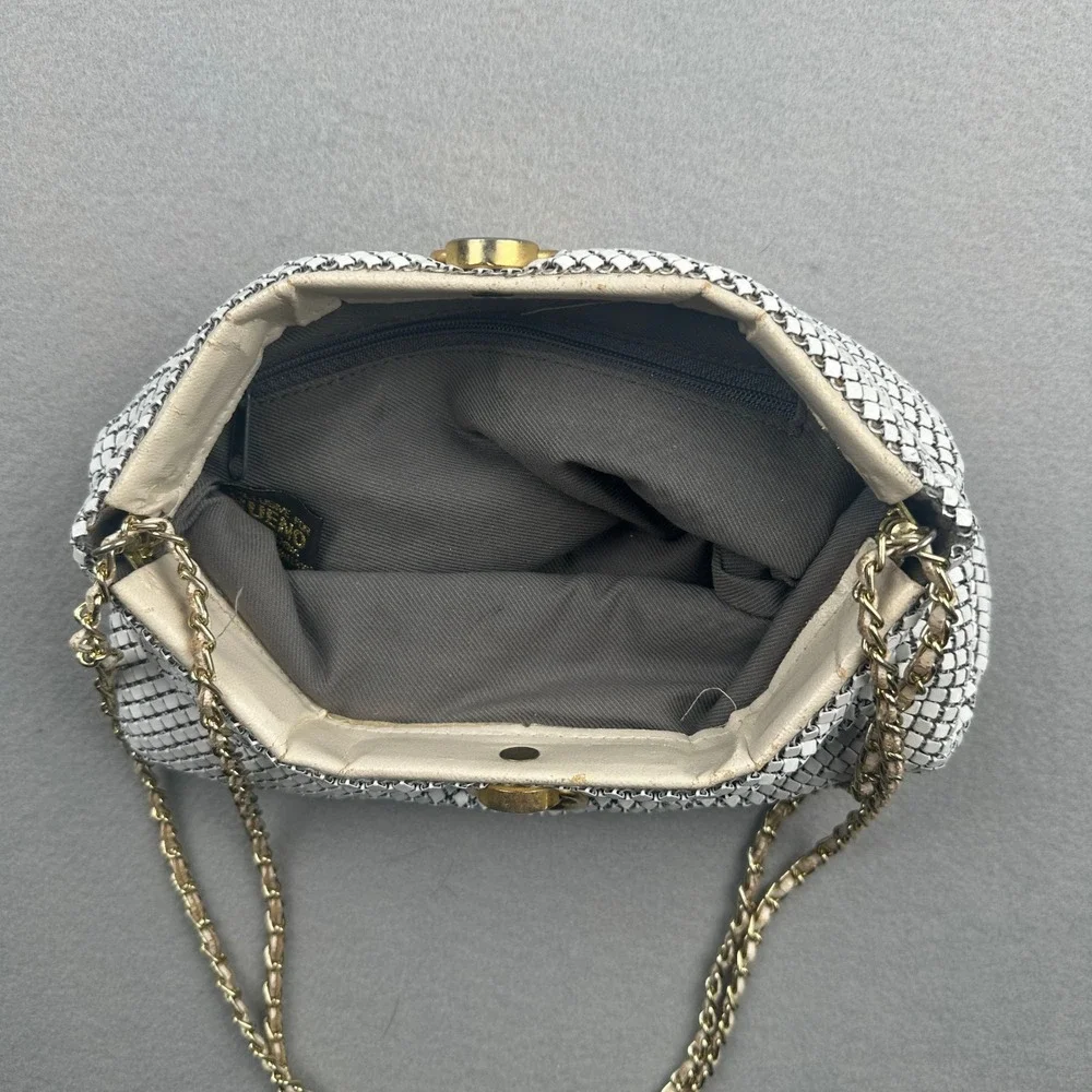 Bueno Vintage Sequin White Metal Mesh Shoulder Bag Gold Tone Chain Strap